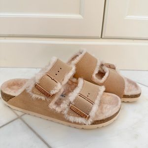 Furry pink Birkenstock brand new never been worn